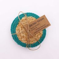 Natural Coaster - Jute & Cotton 10cm (set of 4) - Teal Border
