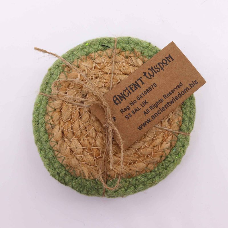 Natural Coaster - Jute & Cotton 10cm (set of 4) - Olive Border