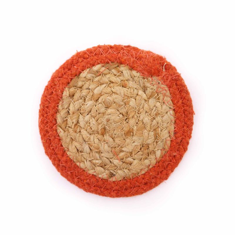 Natural Coaster - Jute & Cotton 10cm (set of 4) - Clay Border