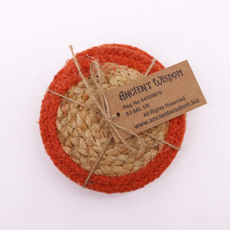 Natural Coaster - Jute & Cotton 10cm (set of 4) - Clay Border
