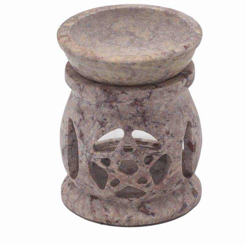 Small Soapstone Oil Burner 8cm - Three Moon Pentagram