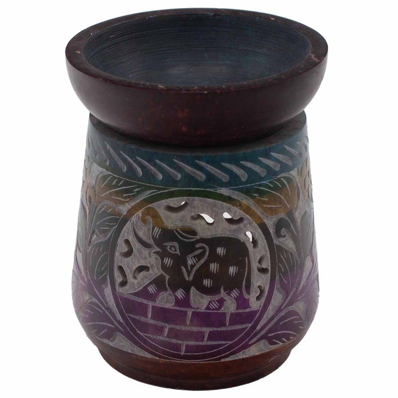 Large Soapstone Oil Burner 13cm - Elephant - Five Colours