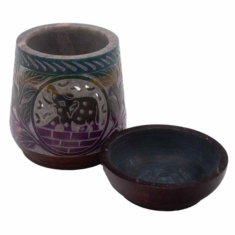 Large Soapstone Oil Burner 13cm - Elephant - Five Colours