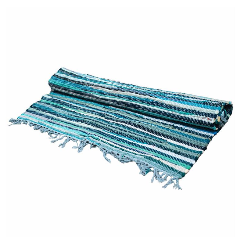 Large Aqua Blues Rag Rug - 150x90cm