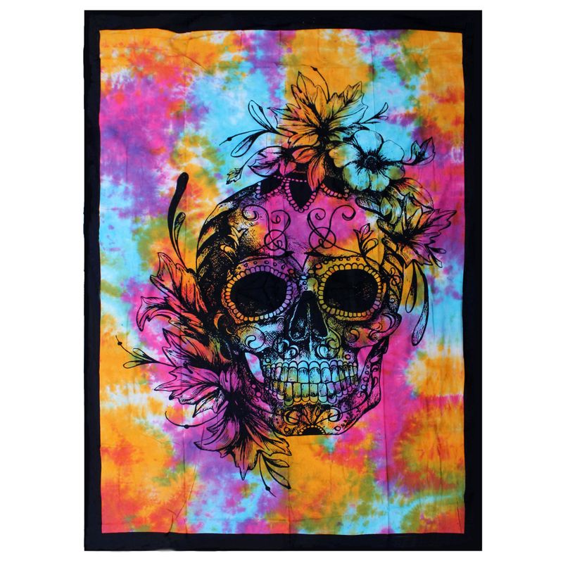 Single Cotton Bedspread + Wall Hanging - Day of the Dead Skull