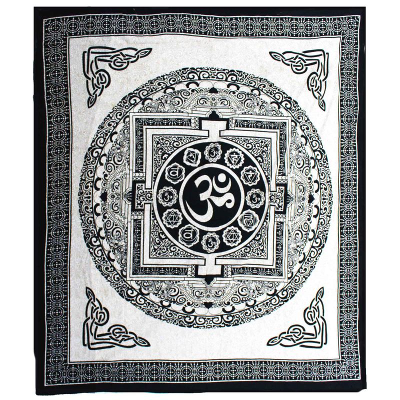 Double Cotton Bedspread + Wall Hanging - Mono - Om Mandala