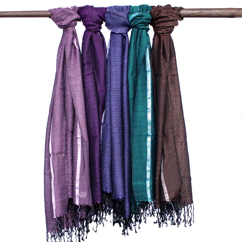 Lrg Indian Boho Scarves - 75x180cm - Random Colours with Gold Thread