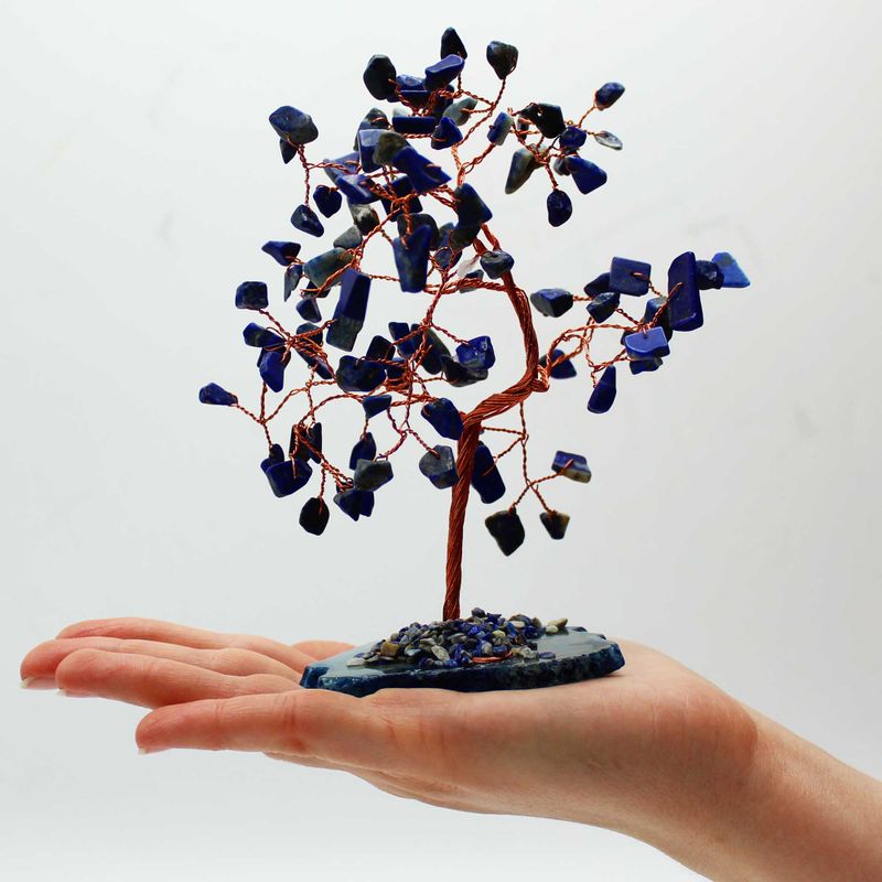 Lrg Gemstone Tree - Lapis on Blue Agate Base (100 stones)
