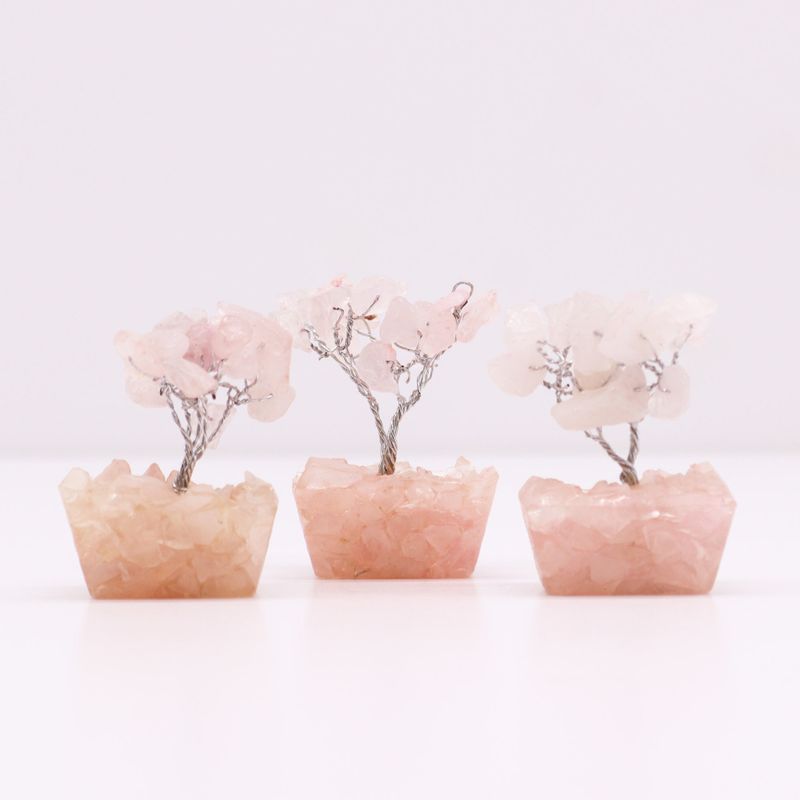 Mini Gemstone Trees On Orgonite Base - Rose Quartz (15 stones)