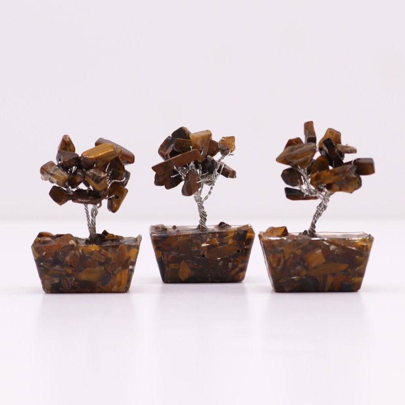 Mini Gemstone Trees On Orgonite Base - Tiger Eye (15 stones)