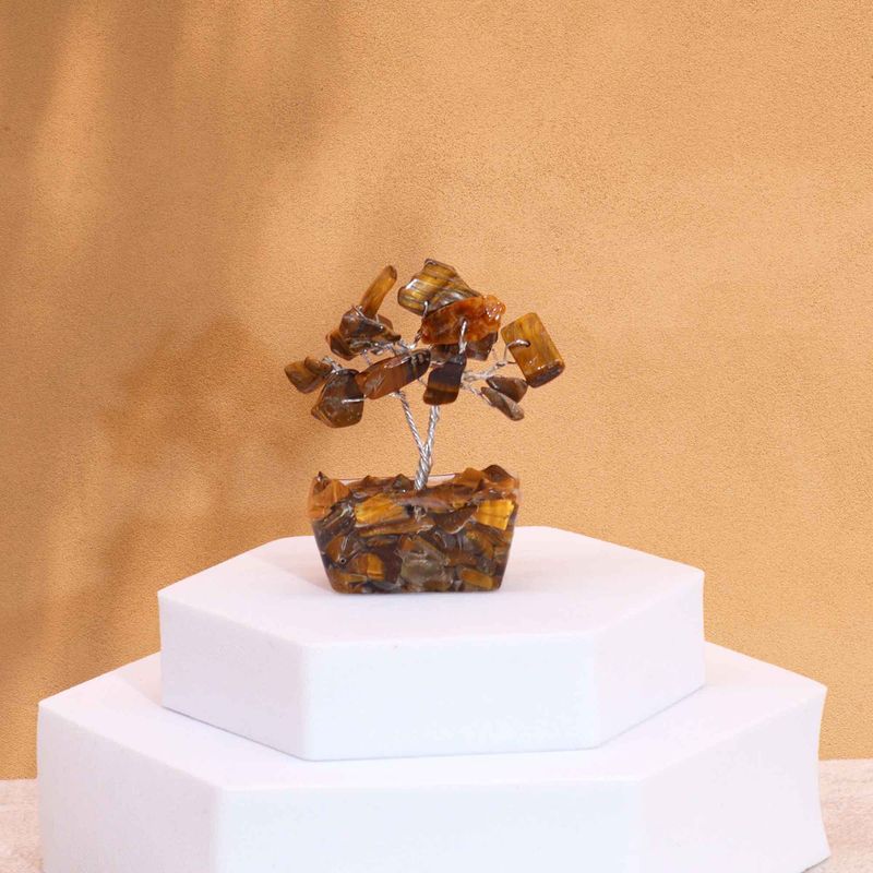 Mini Gemstone Trees On Orgonite Base - Tiger Eye (15 stones)