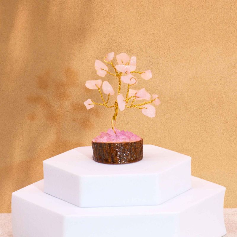 Mini Gemstone Trees On Wood Base - Rose Quartz (15 stones)