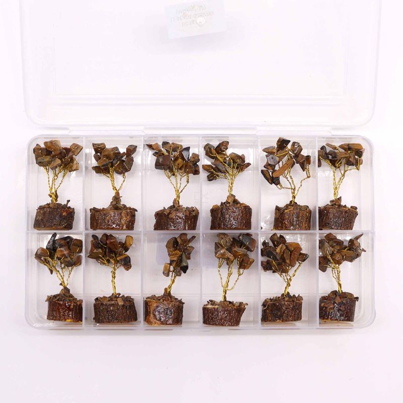 Mini Gemstone Trees On Wood Base - Tiger Eye (15 stones)
