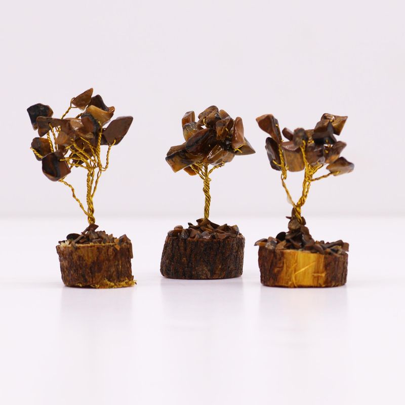 Mini Gemstone Trees On Wood Base - Tiger Eye (15 stones)