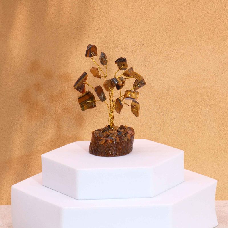 Mini Gemstone Trees On Wood Base - Tiger Eye (15 stones)