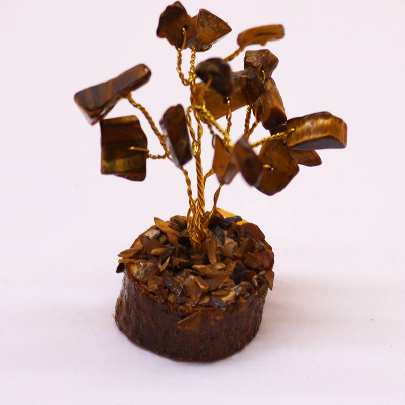 Mini Gemstone Trees On Wood Base - Tiger Eye (15 stones)