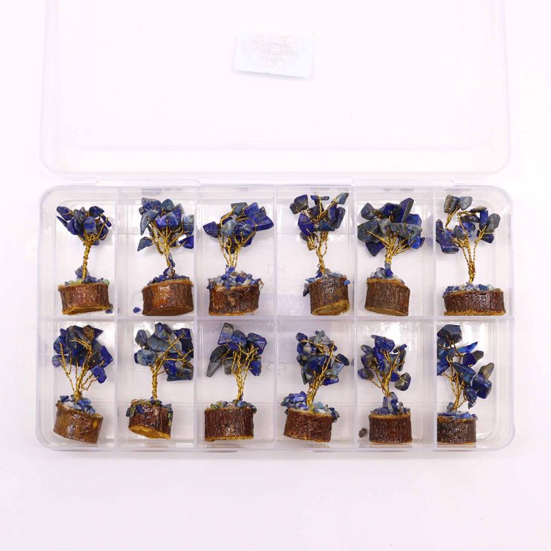 Mini Gemstone Trees On Wood Base - Sodalite (15 stones)