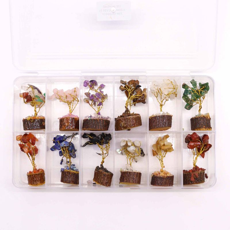 Mini Gemstone Trees On Wood Base - Assorted Mix (15 stones)