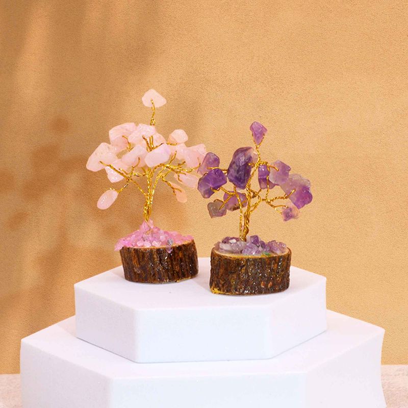 Mini Gemstone Trees On Wood Base - Assorted Mix (15 stones)