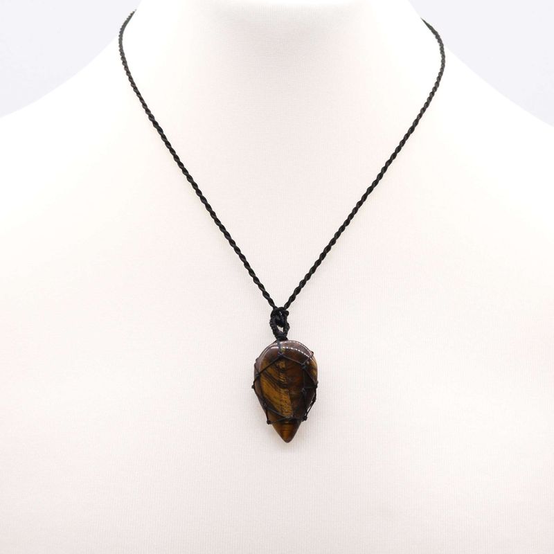Laced Gemstone Teardrop Pendant - Tiger Eye