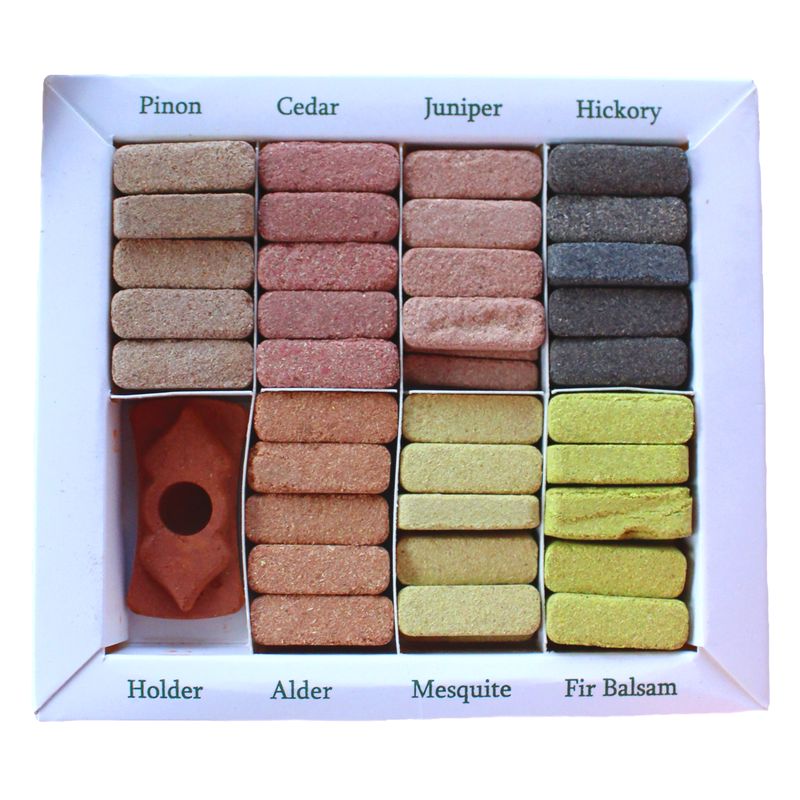 Display Set of 70 Incense Smudge Bricks and Burner - 7 Earthy Himalaya Incense
