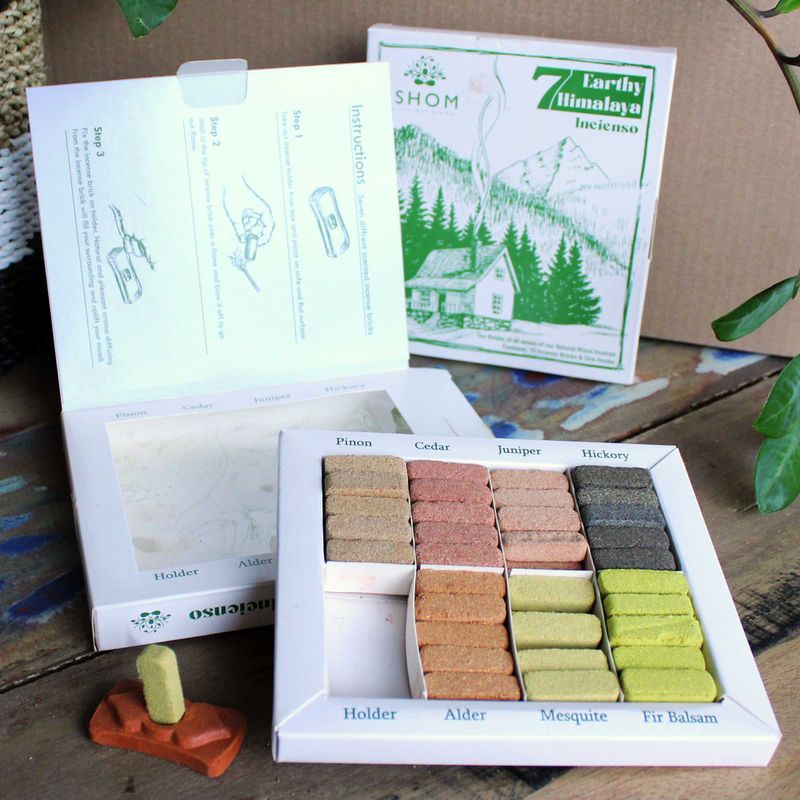 Display Set of 70 Incense Smudge Bricks and Burner - 7 Earthy Himalaya Incense