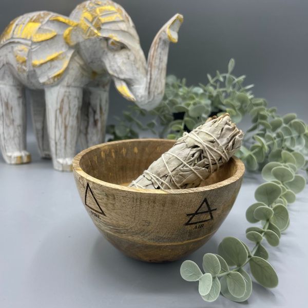 Wooden Smudge and Ritual Offerings Bowl - Four Elements - 12x7cm