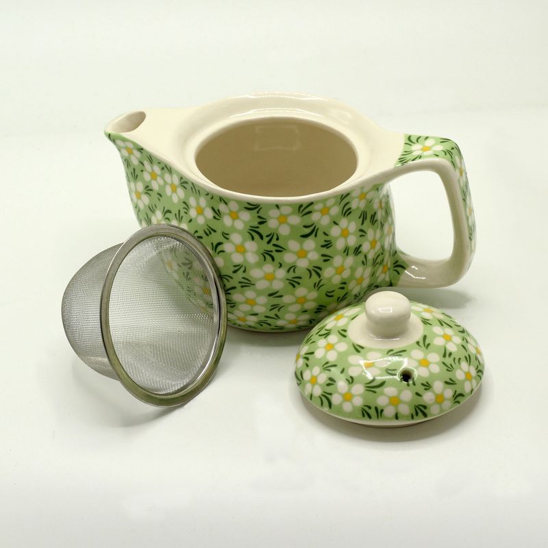 Small Herbal Teapot - Green Daisies