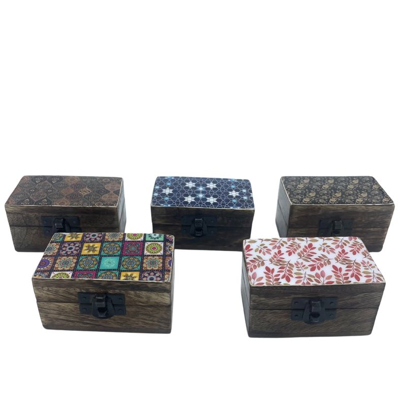 Wooden Pill Boxes 9x5x4cm - Meena Work - Assorted