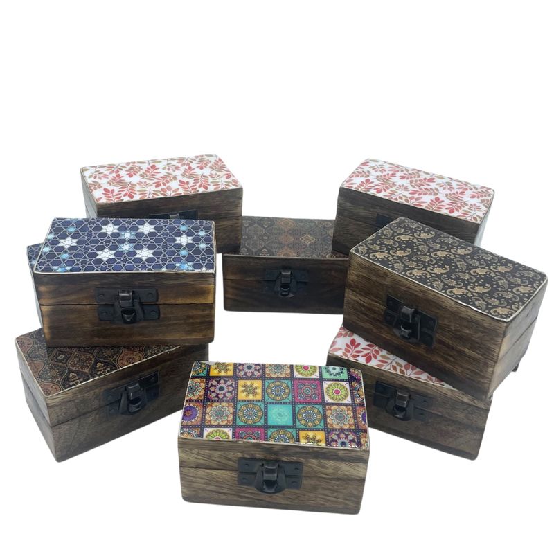 Wooden Pill Boxes 9x5x4cm - Meena Work - Assorted