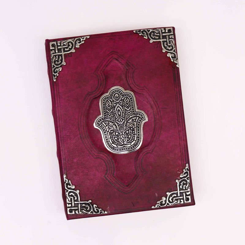 Hefty Red Tan Book - Zinc Hamsa Decor - 200 Deckle Edges Pages - 26x18cm