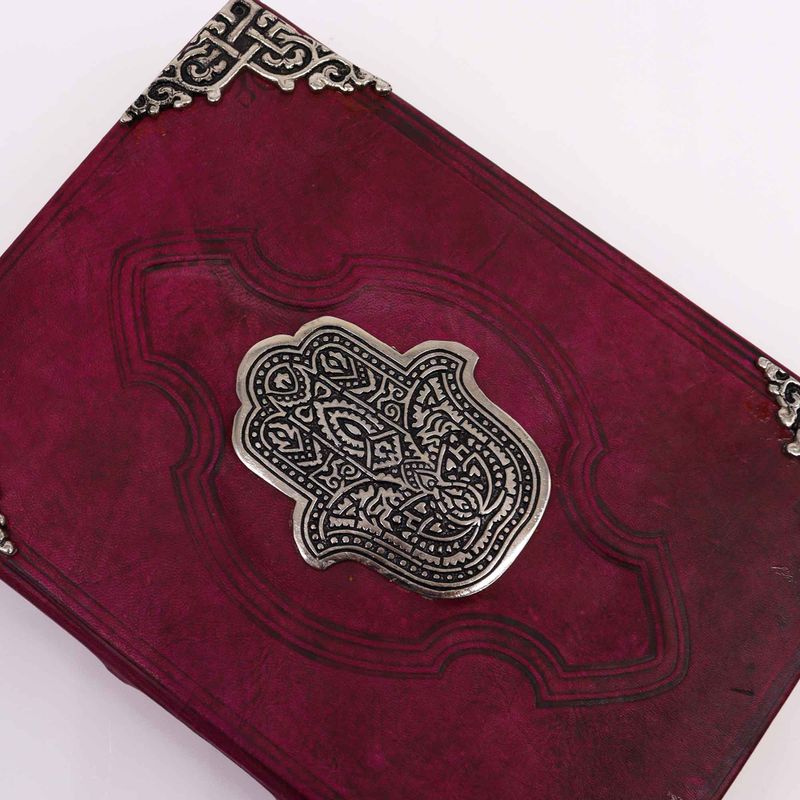 Hefty Red Tan Book - Zinc Hamsa Decor - 200 Deckle Edges Pages - 26x18cm