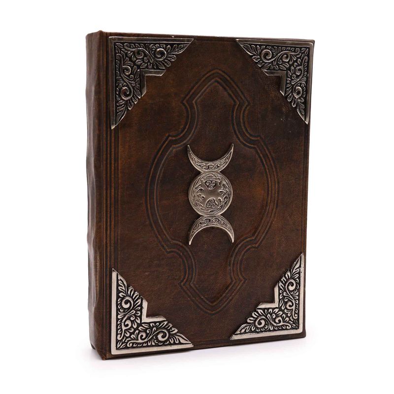 Hefty Brown Tan Book - Zinc Triple Moon Decor - 200 Deckle Edges Pages - 26x18cm