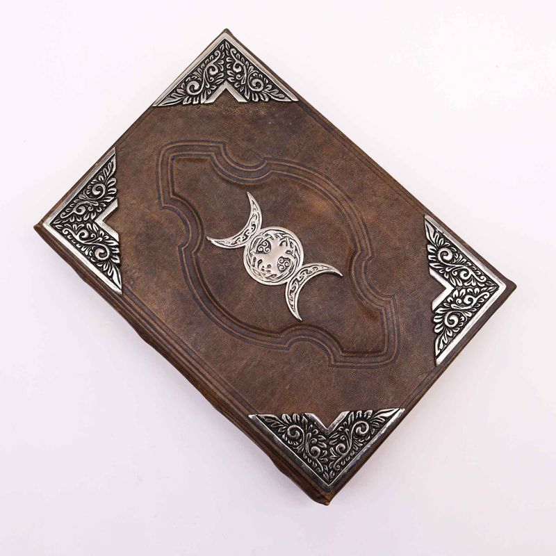 Hefty Brown Tan Book - Zinc Triple Moon Decor - 200 Deckle Edges Pages - 26x18cm