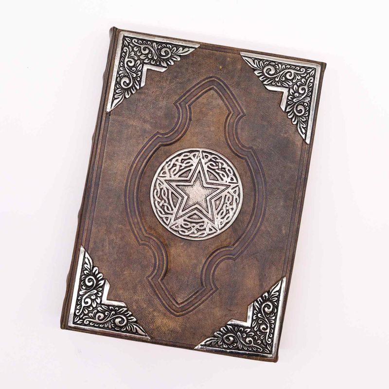 Hefty Brown Tan Book - Zinc Pentagon Decor - 200 Deckle Edges Pages - 26x18cm