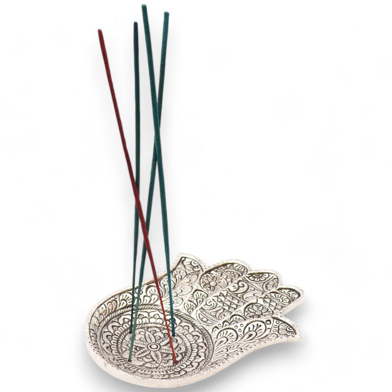 Polished Aluminium Lrg Hamsa Incense Holder 18x13cm