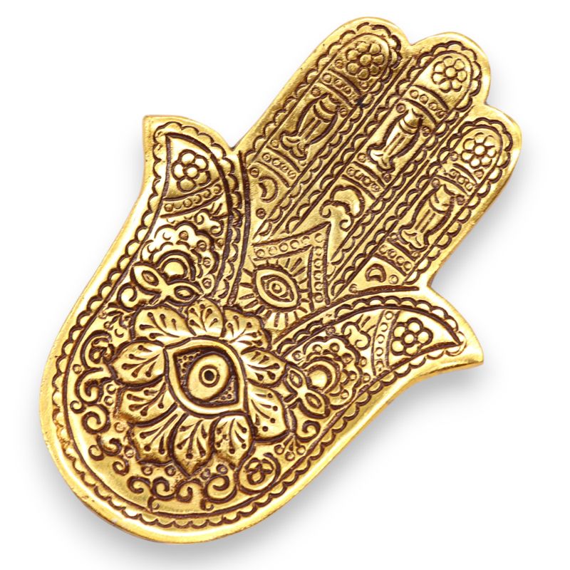 Gold Aluminium Small Hamsa Incense Holder 13x5.5cm