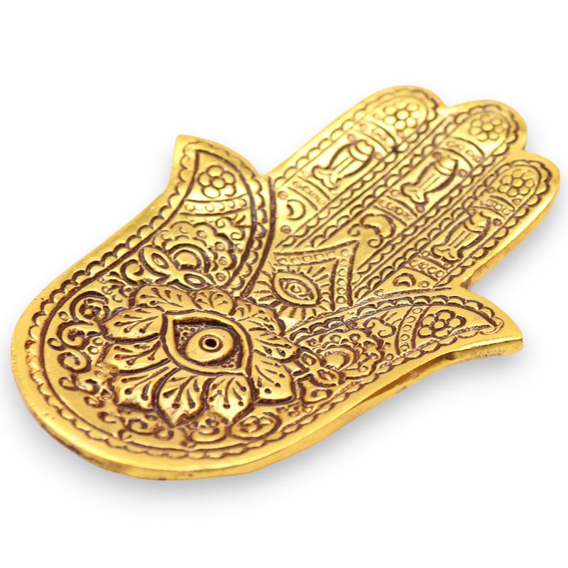 Gold Aluminium Small Hamsa Incense Holder 13x5.5cm