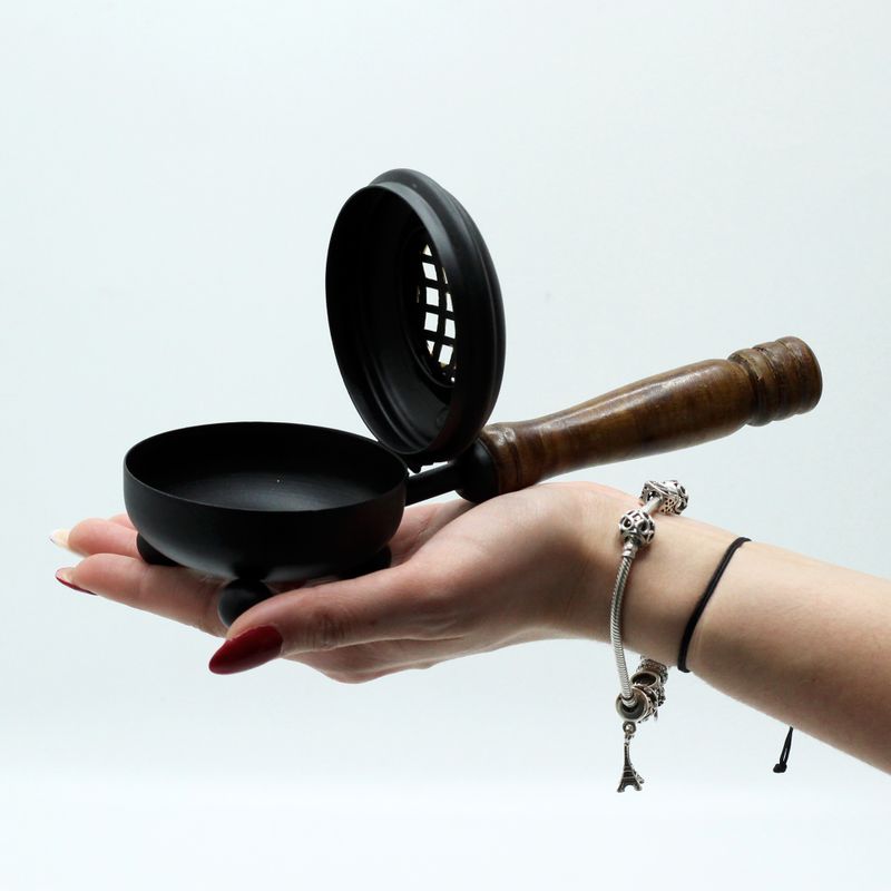 Medium Iron Censer Incense Burner - Gold Detail