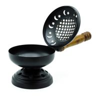 Large Iron Censer on Stand Incense Burner - Gold Detail