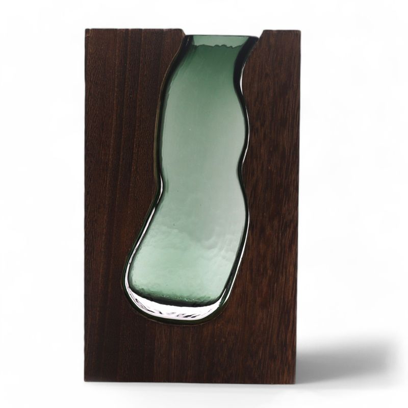 Glass Vase / Terarium Inside Dark Tung Wood - 14.5x5x23cm