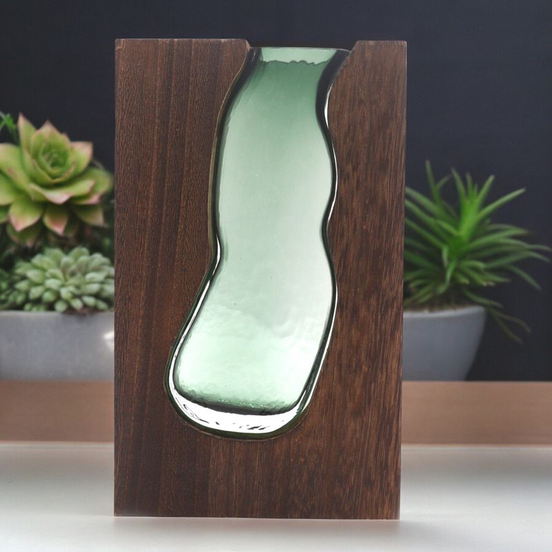 Glass Vase / Terarium Inside Dark Tung Wood - 14.5x5x23cm