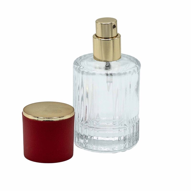 Red - 30ml Round Ribbed Bottle, Spray and Cap