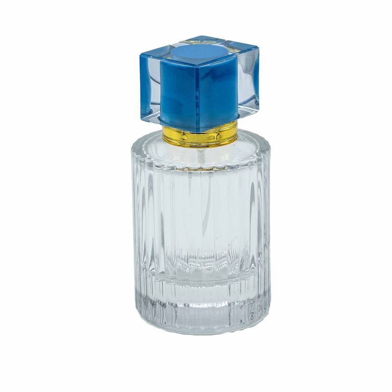 Powder Blue - 50ml Round Ribbed Bottle, Spray and Cap