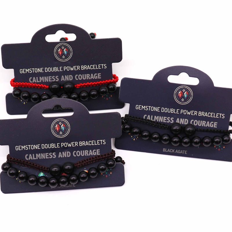 Gemstone Double Power Bracelets - Black Agate