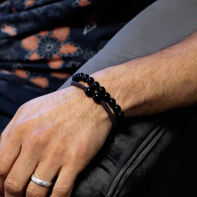 Gemstone Double Power Bracelets - Black Agate