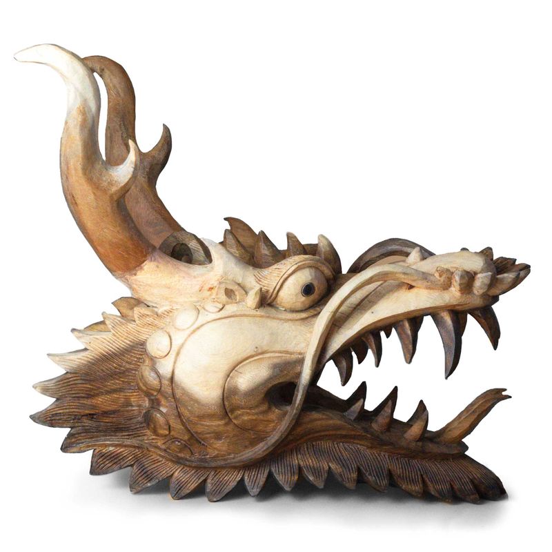 Live-size Dragon Head Carving - 30cm