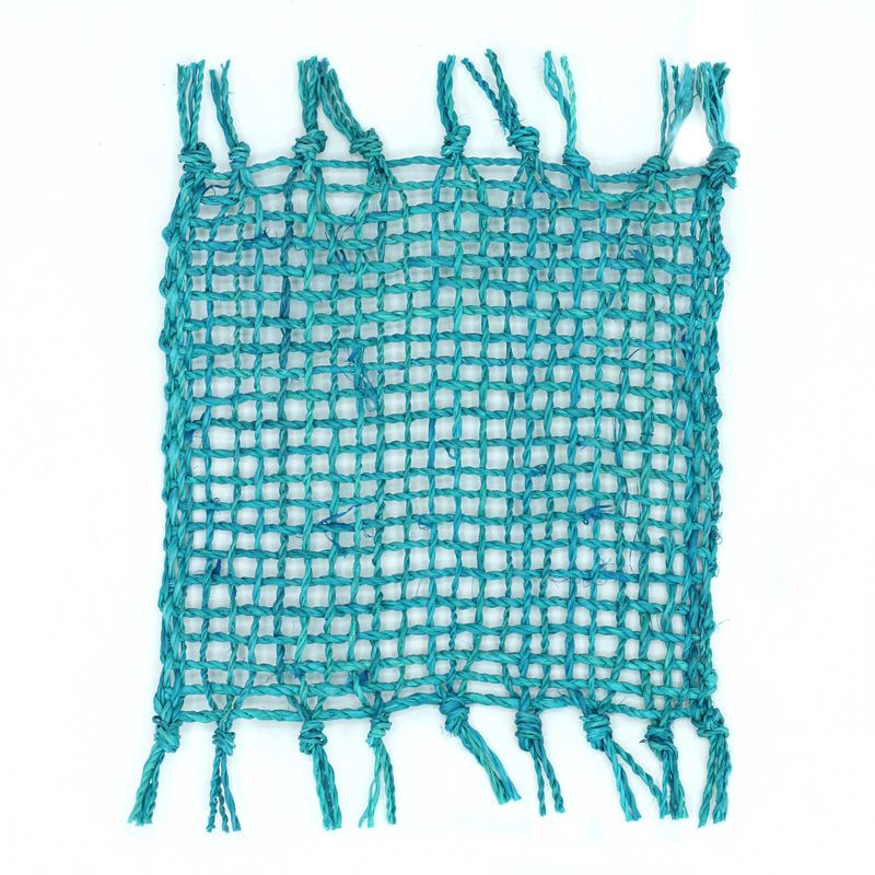 Set of 4 Turquoise Seagrass Fringe Natural Coasters