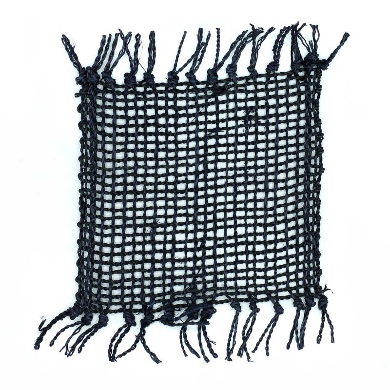 Set of 4 Black Seagrass Fringe Natural Coasters