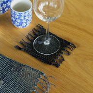 Set of 4 Black Seagrass Fringe Natural Coasters